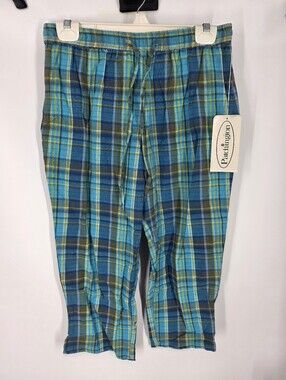 Patchington Blue Green Plaid Capri Pants Medium NWT Drawstring Elastic Waist